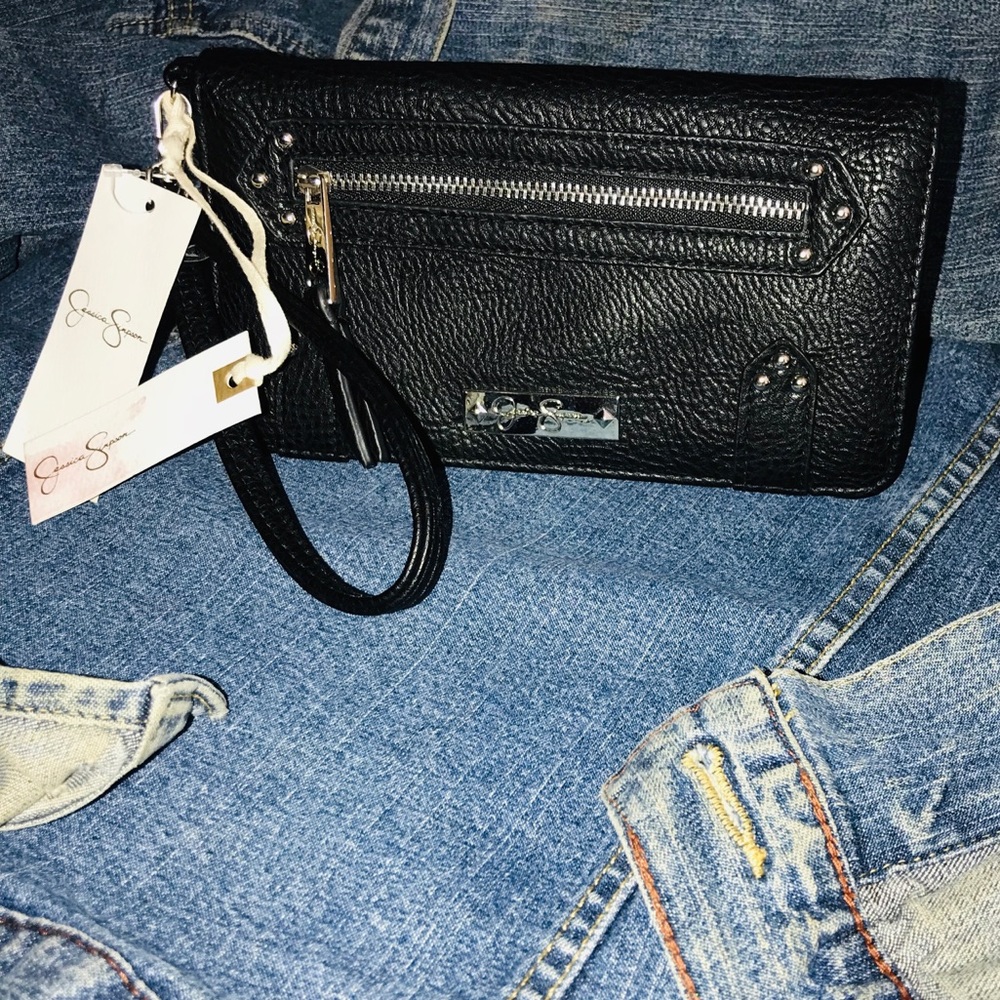 Jessica Simpson Black Leather Wallet Wristlet